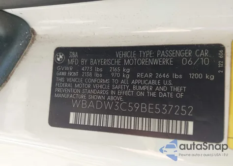 2011 BMW 328 I из США, поврежденный, VIN WBADW3C59BE537252